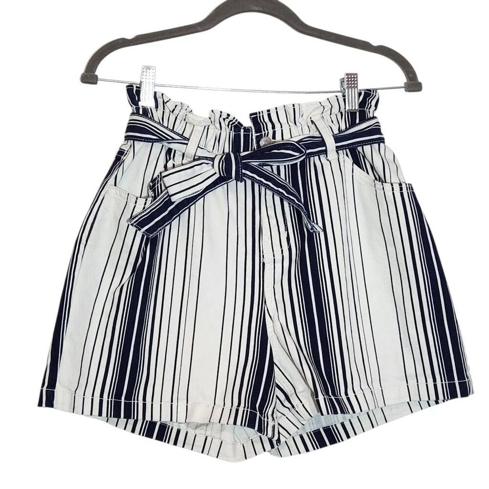 Time & Tru Navy and White Stripe Denim Shorts Size 6 Paper Bag Waist Shorts